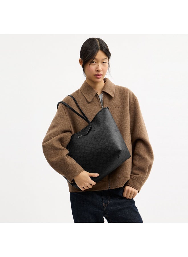 كوتش اوت ليت حقيبة كوتش سيتي توت ذات الطبعة الأيقونية، من موضة النساء، متعددة الوظائف، بسعة كبيرة، مقاس كبير، باللون الرمادي والأسود - Image 2